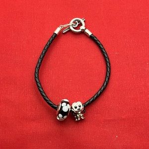 COPY - Pandora black leather t-bar bracelet w/ charms